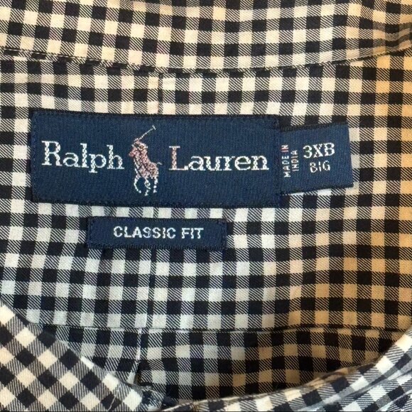 Vintage Polo Ralph Lauren Black White Gingham Check Button Down Shirt Men's‎ 3XB - Picture 4 of 8